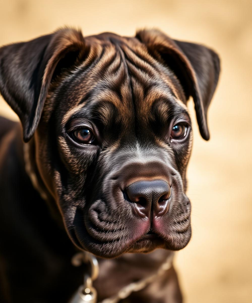 Cane Corso walking outdoors on a leash